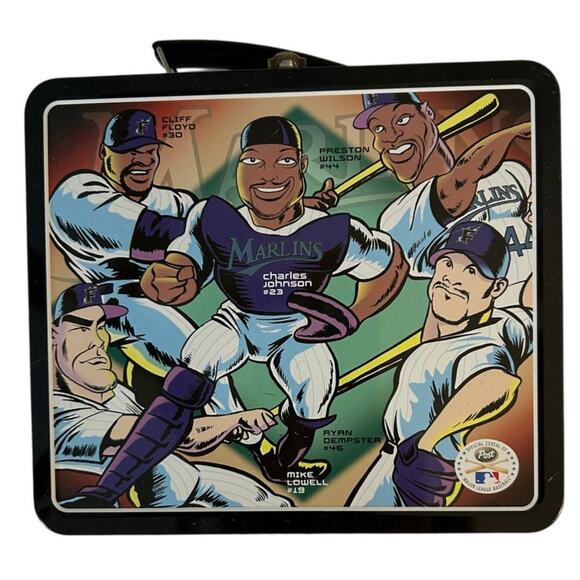 Florida Marlins Post Cereal Metal Lunch Box Great Condition 8 X 7 X 4 - Picture 1 of 6